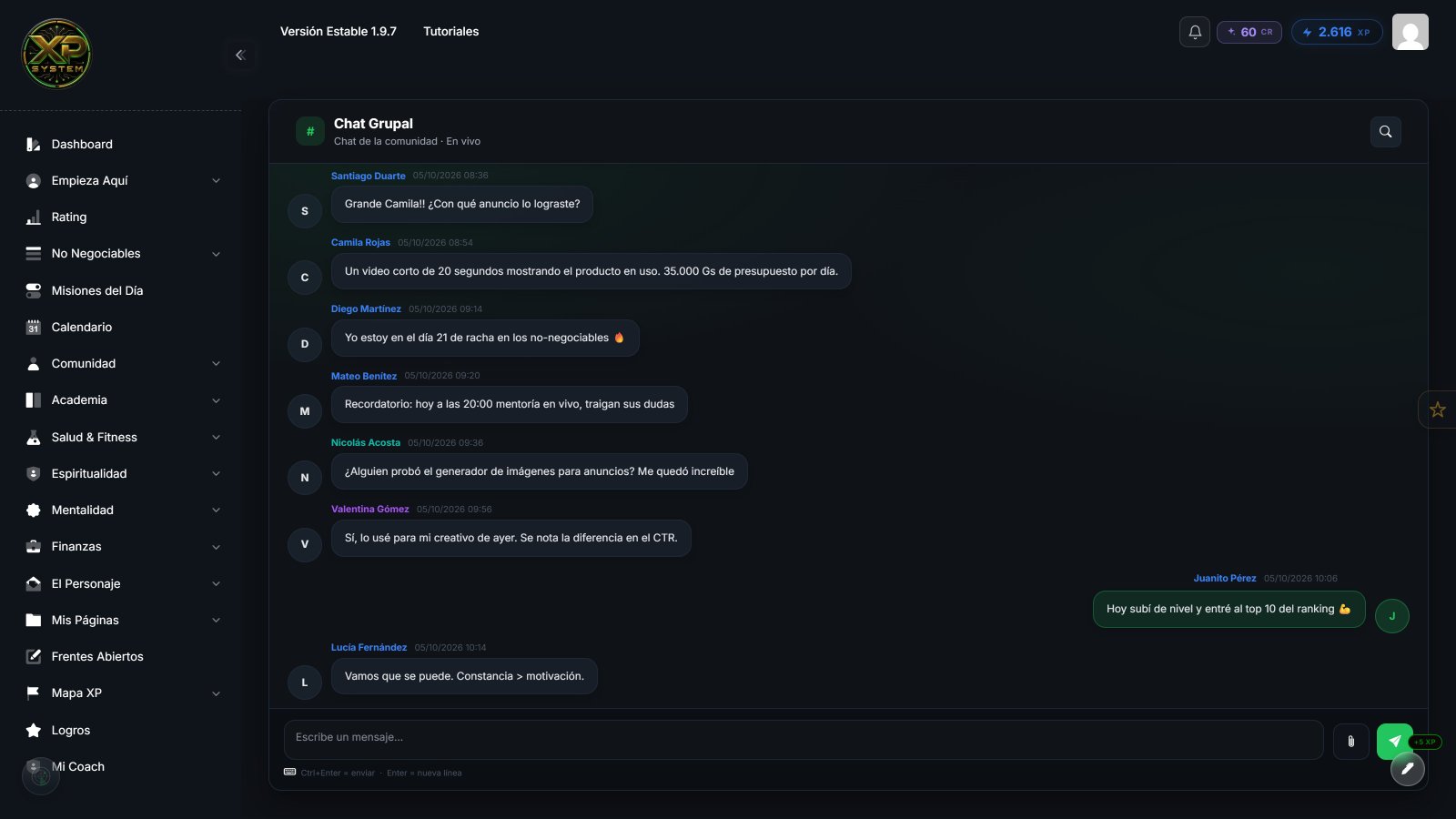 Chat de la comunidad XP System